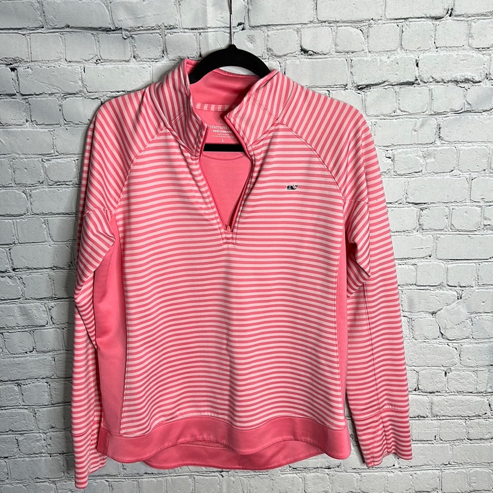 Pink stripe Vinyard Vines Performance 3/4 zip sweater